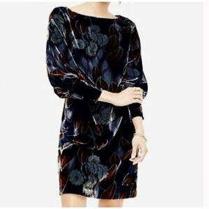 Ann Taylor Floral Velvet Midi Dress - Black and Blue